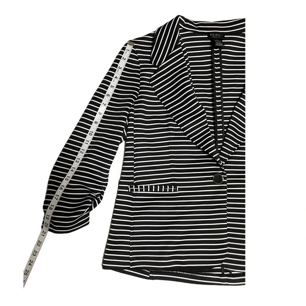 Soho Apparel Ltd Womens Blazer White-Black Stripe Long Sleeve Size L - Picture 4 of 7